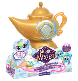 Goldene Zauberlampe von Magic Mixies mit bunten magischen Kreaturen auf der Verpackung.