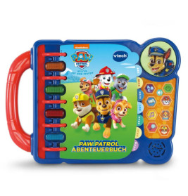 Farbenfrohes Paw Patrol VTech Abenteuerbuch-Spielzeug mit Figurentasten und rotem Griff.