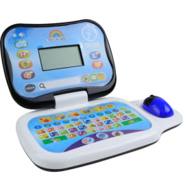 Kinder-Laptopspielzeug mit bunten Tasten, Bildschirm und seitlich angebrachtem blauen Maus.