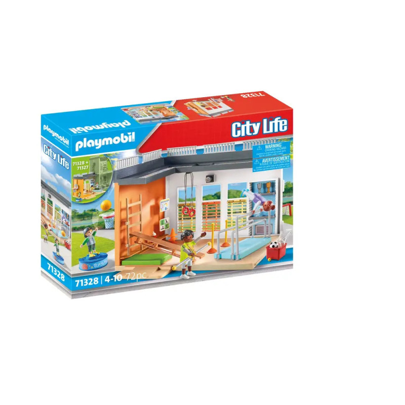 Playmobil City Life Turnhallen-Set mit Kinderfiguren und Sportgeräten, empfohlen für Kinder von 4 bis 10 Jahren.