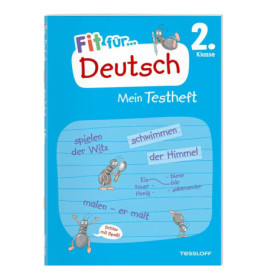 Blaues Deutsch-Arbeitsheft mit Ameisen, Titel: Fit für Deutsch 2. Klasse Mein Testheft.