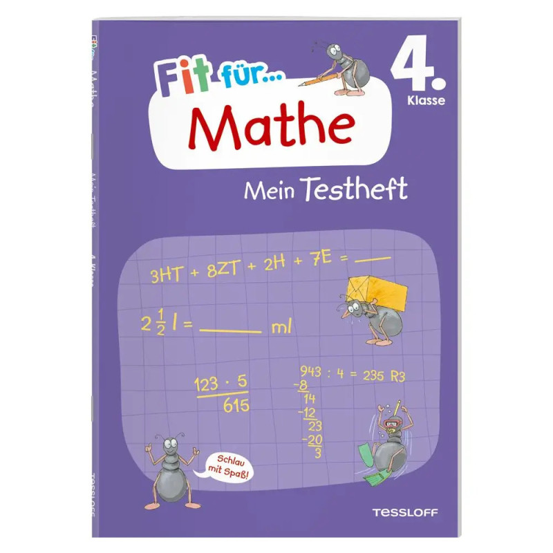Lila deutsches Mathebuch für die 4. Klasse mit Ameisen und Mathematik-Illustrationen auf dem Cover.
