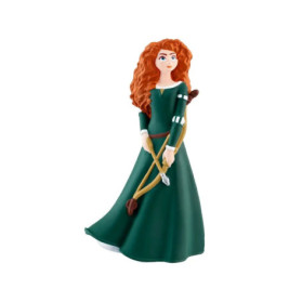 Eine Figur eines Mädchens mit lockigen roten Haaren im grünen Kleid hält Bogen und Pfeil.