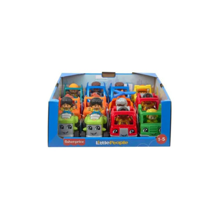 Fisher-Price Little People Autos mit Figuren, präsentiert in blauer Box. Für Kinder von 1 bis 5 Jahren geeignet.