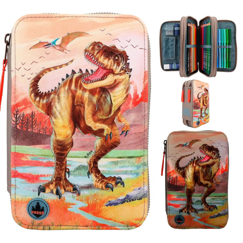 Dino World 3-Fach Federtasche LED Khakibraun