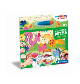 Clementoni Water Magic Puzzle mit bunter Drachen-Illustration und magischem Stift zum Ausmalen.