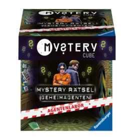 Box of Mystery Cube: Mystery-Spiel mit zwei Cartoon-Agenten und mysteriösen Symbolen.