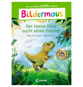 Buchcover: Ein freundlicher grüner Dinosaurier im Dschungel, umgeben von Vögeln, Pflanzen und einem weiteren Dino.