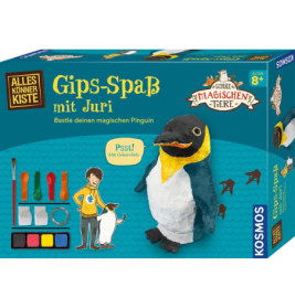Bastelset-Box Pinguin mit Bastelmaterial und bebilderter Anleitung auf Deutsch.
