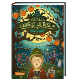 Buchcover von Die Schule der magischen Tiere: Ach du Schreck! mit gezeichneten Kindern, Tieren und Laternen.
