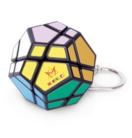 Mini-Dodekaeder-Puzzleanhänger mit bunten Flächen und einem befestigten Metallschlüsselring.