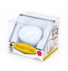 Weißes Morphs Egg-Puzzle in transparenter Box mit sichtbarem Branding und beiliegender Anleitung.