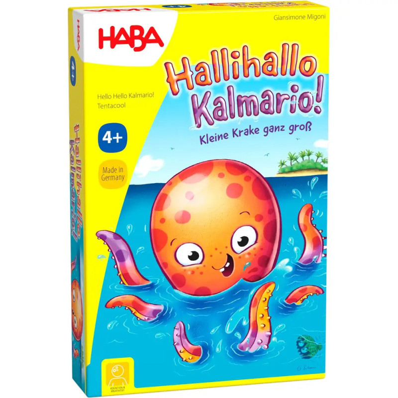 Bunte Spieleschachtel mit fröhlichem Oktopus im Wasser, geeignet für Kinder ab 4 Jahren. Bunte Spieleschachtel mit fröhlichem Oktopus im Wasser, geeignet für Kinder ab 4 Jahren.