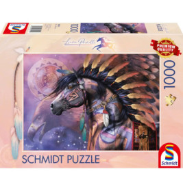 Schmidt Puzzle, 1000 Teile: Das Motiv zeigt ein Pferd mit Federschmuck und einen Adlergeist.