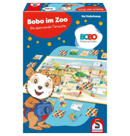Spielcover von Bobo im Zoo mit Comicfigur Bobo, der eine Kamera hält, im Hintergrund ein Zooplan.