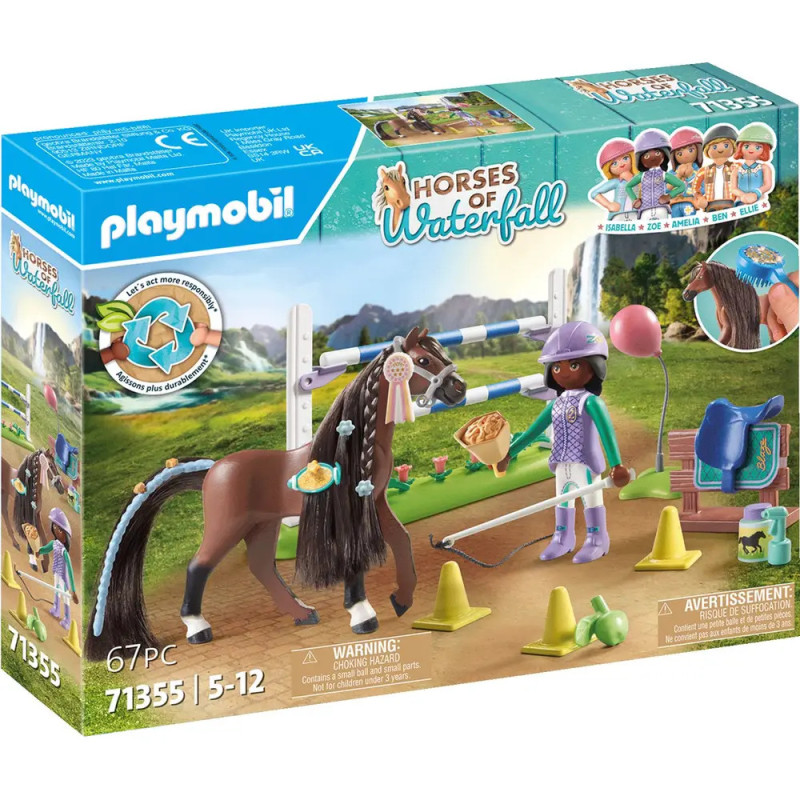 Playmobil Pferde von Wasserfall-Set: Verpackung mit Mädchen, Pferd und verschiedenen Reitzubehörteilen.