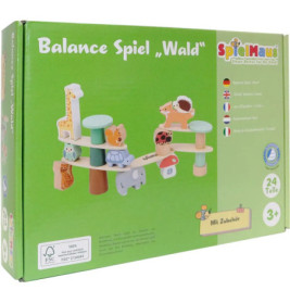 Grüne Box Balance Spiel Wald: Tierfiguren und Bäume für Kinder ab 3 Jahren.