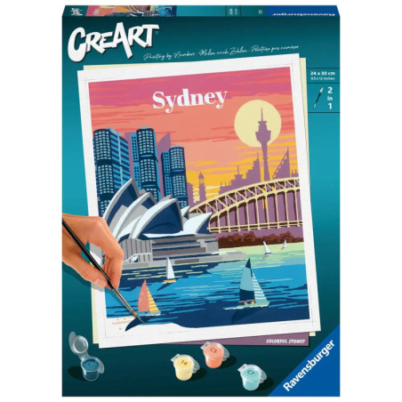 Malset mit bunter Illustration von Sydney Opera House, Harbour Bridge und Skyline auf der Verpackung.