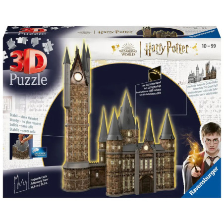 3D-Puzzle von Harry Potters Schloss Hogwarts von Ravensburger, auf der Box für Altersgruppe 10-99 Jahre abgebildet. 3D-Puzzle von Harry Potters Schloss Hogwarts von Ravensburger, auf der Box für Altersgruppe 10-99 Jahre abgebildet.