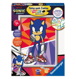 Sonic Prime Malen-nach-Zahlen-Set mit Sonic auf dem Cover, farbigem Hintergrund und sichtbaren Malutensilien.