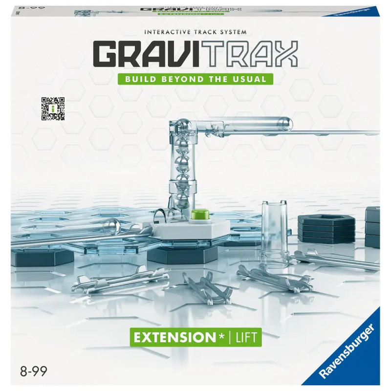 GraviTrax Extension Lift Set: Verpackung mit Lift und Schienenteilen vor weißem Hintergrund. GraviTrax Extension Lift Set: Verpackung mit Lift und Schienenteilen vor weißem Hintergrund.