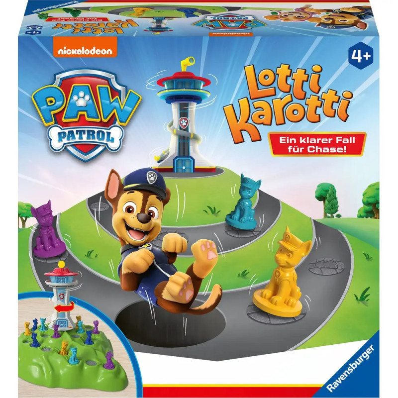 Paw Patrol Lotti Karotti Spielbox mit Chase sowie bunten Hunde- und Katzen-Spielsteinen. Paw Patrol Lotti Karotti Spielbox mit Chase sowie bunten Hunde- und Katzen-Spielsteinen.