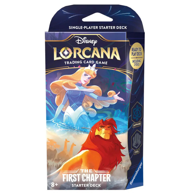 Disney Lorcana Starterdeck-Box mit Abbildungen von Aurora und Simba auf der Vorderseite.