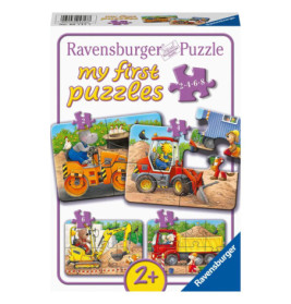 Ravensburger Puzzlebox für Kinder ab 2 Jahren mit Tiercharakteren, die Baumaschinen bedienen.