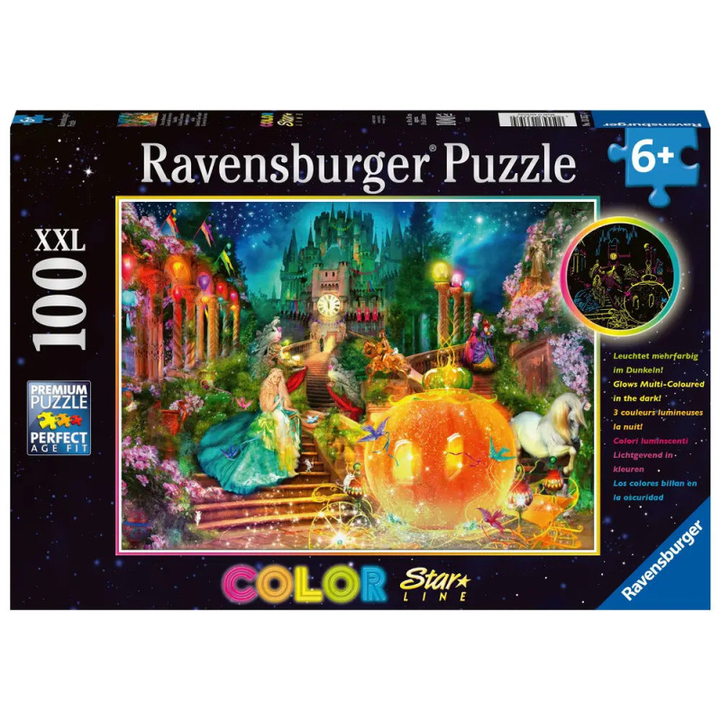 Ravensburger Puzzle mit Märchenschloss, Kutsche und Garten, 100 Teile, für Kinder ab 6 Jahren. Ravensburger Puzzle mit Märchenschloss, Kutsche und Garten, 100 Teile, für Kinder ab 6 Jahren.
