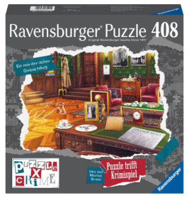 Ravensburger Puzzle, 408 Teile: Vintage-Studie mit Schreibtisch, Büchern und Hinweisen auf eine Verbrechensaufklärung.