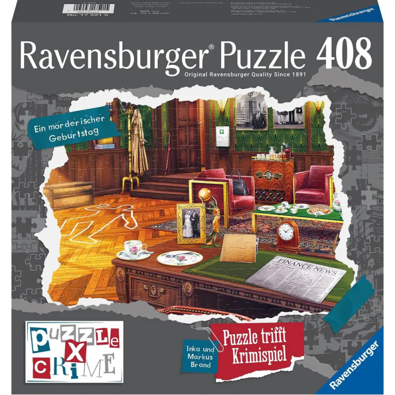 Ravensburger Puzzle, 408 Teile: Vintage-Studie mit Schreibtisch, Büchern und Hinweisen auf eine Verbrechensaufklärung. Ravensburger Puzzle, 408 Teile: Vintage-Studie mit Schreibtisch, Büchern und Hinweisen auf eine Verbrechensaufklärung.