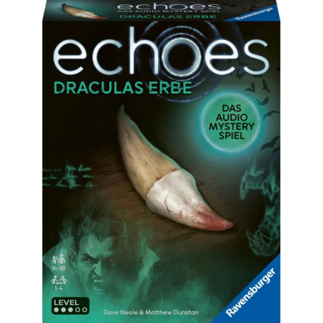 Box von echoes: Draculas Erbe mit einem Fangzahn, grünem Gesicht und leuchtenden Symbolen.