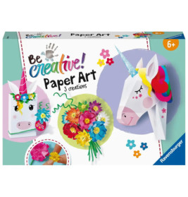 Sei kreativ! Bastelset mit Einhorn-Motiven und buntem Papierblumenstrauß, geeignet für Kinder ab 6 Jahren.