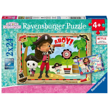 Gabbys Dollhouse Piraten-Puzzle von Ravensburger mit Comic-Piraten und Papagei, geeignet ab 4 Jahren.