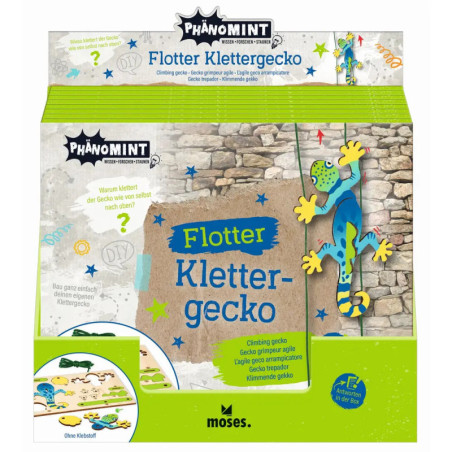 Bunte Box des Flotter Klettergecko-Sets mit Illustrationen und deutschem Text.