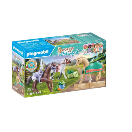 Playmobil Horses of Waterfall Spielset-Box mit Pferden, Figuren und Zubehör auf der Verpackung.