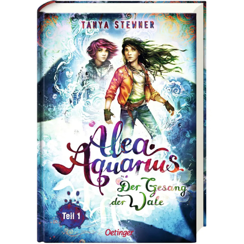 Buchcover von Alea Aquarius: Der Gesang der Wale mit zwei Mädchen und ozeanisch gestalteter Illustration. Buchcover von Alea Aquarius: Der Gesang der Wale mit zwei Mädchen und ozeanisch gestalteter Illustration.