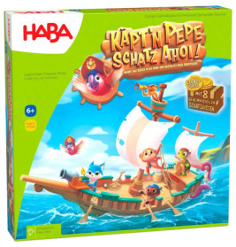 Bunte Brettspielschachtel mit Tieren auf einem Holzschiff, darüber der Titel: Käptn Pepe Schatz Ahoi!.