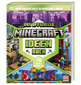 Cover von Das offizielle Minecraft Ideen Buch mit Spielszenen, deutschem Text und blockigem Design.