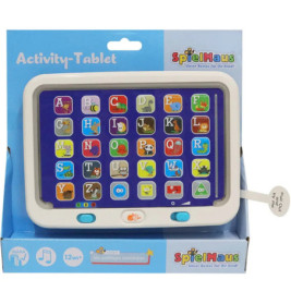Kindertablet mit Buchstabentasten, bunten Tierbildern und SpielMaus-Logo auf der Verpackung.