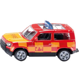 Spielzeug-Feuerwehr-SUV mit rot-gelbem Schachbrettmuster und blauem Dachsignal.