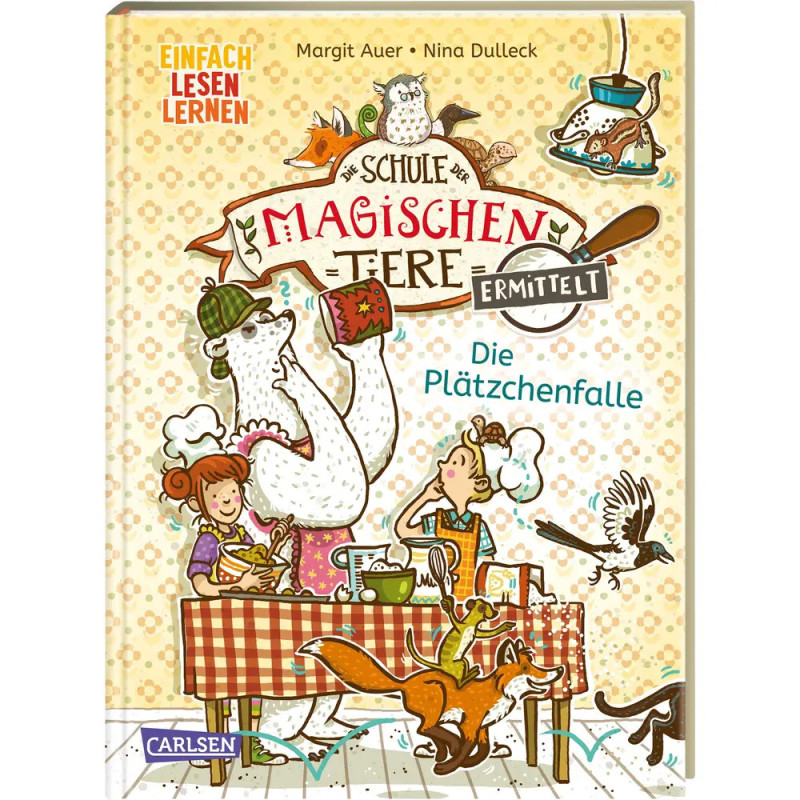 Ein Bär und Kinder backen mit Tieren Kekse auf einem bunten deutschen Kinderbuchcover.