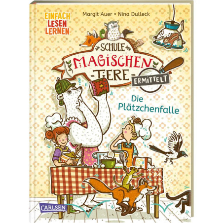 Ein Bär und Kinder backen mit Tieren Kekse auf einem bunten deutschen Kinderbuchcover.