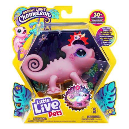 Pinker Chamäleon-Spielzeug in sechseckiger Box Little Live Pets Bright Light Chameleon, ab 5 Jahren.