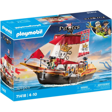 Playmobil Piraten Spielset: Piratenschiff mit Figuren, Segeln und Zubehör, 101 Teile, für Kinder von 4-10 Jahren.