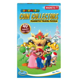 Super Mario Coin Collectors Magnetisches Reise-Puzzle mit Mario-Figuren auf der Vorderseite.