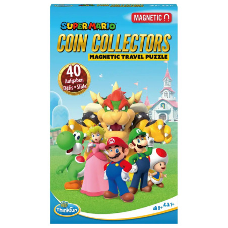 Super Mario Coin Collectors Magnetisches Reise-Puzzle mit Mario-Figuren auf der Vorderseite.