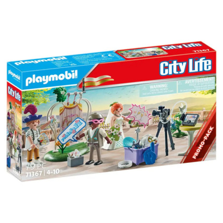 Playmobil City Life Promo-Set mit 79 Teilen für Kinder von 4-10 Jahren Figuren beim Filmen und Gärtnern.