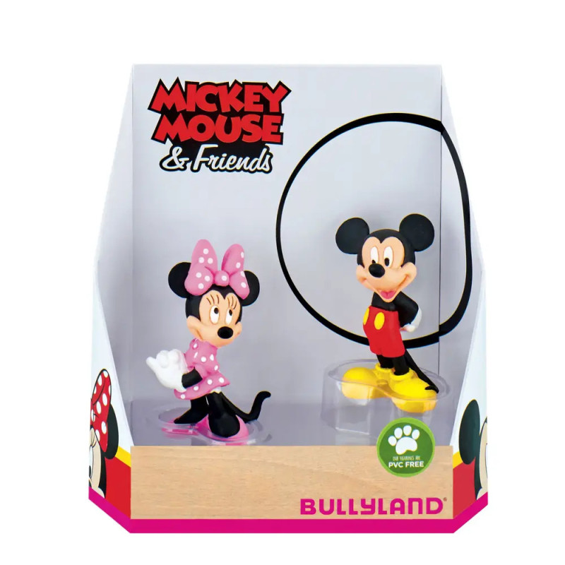 Spielfiguren von Minnie und Mickey Mouse in einer Box mit der Aufschrift Mickey Mouse & Friends von Bullyland. Spielfiguren von Minnie und Mickey Mouse in einer Box mit der Aufschrift Mickey Mouse & Friends von Bullyland.