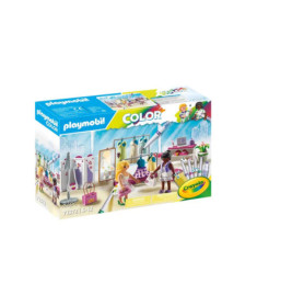Playmobil Color Set mit Boutique-Szene und Crayola-Logo, geeignet für Kinder von 5 bis 12 Jahren.